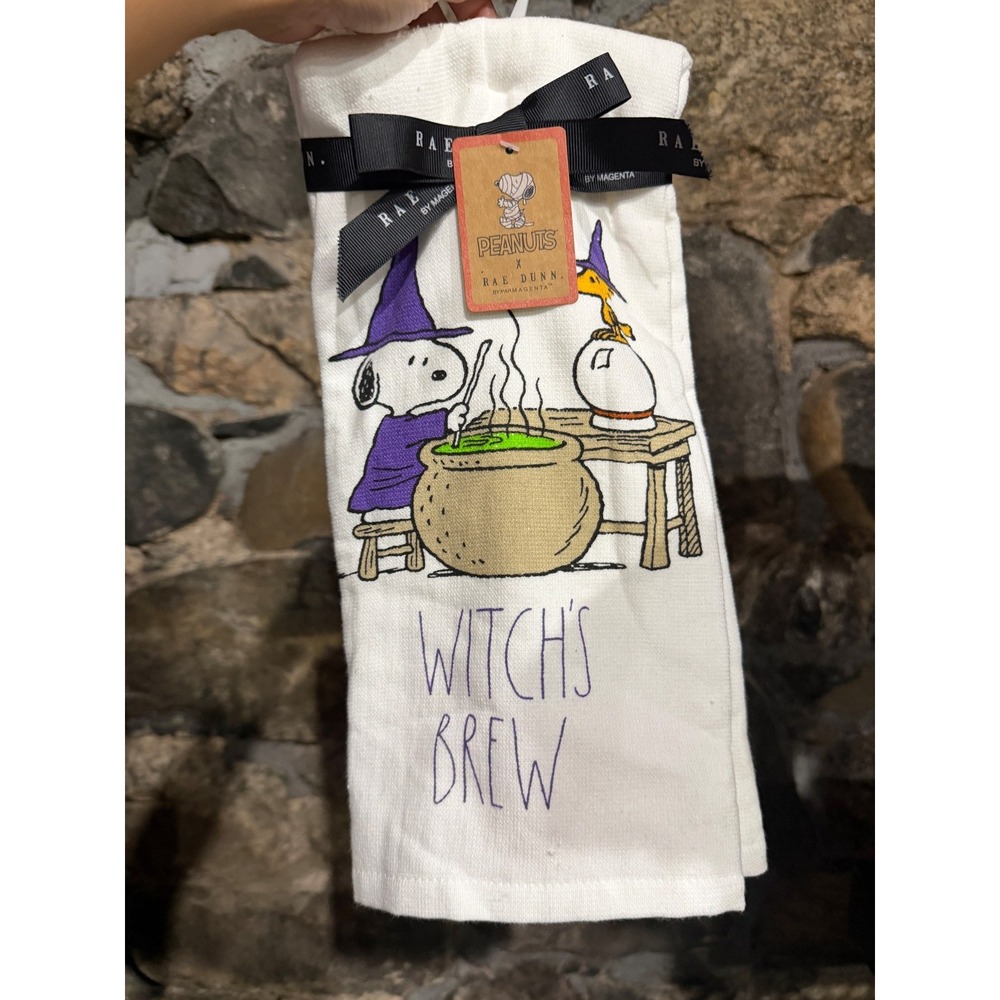 Snoopy Peanuts X Rae Dunn Witch’s Brew Set 2 Halloween Luxe Kitchen Towels